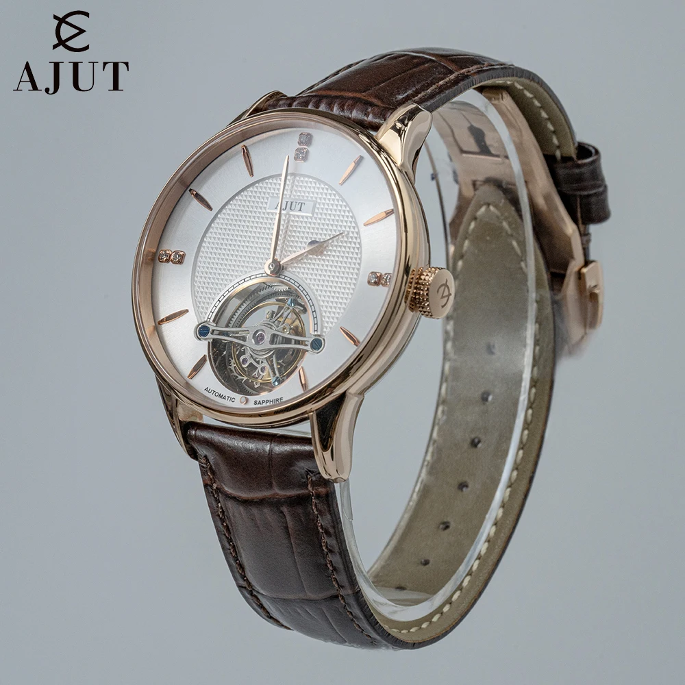 Ajut voando tourbillon relógio homem 0253 esqueleto de luxo movimento automático relógios mecânicos safira para homem à prova dwaterproof água simples