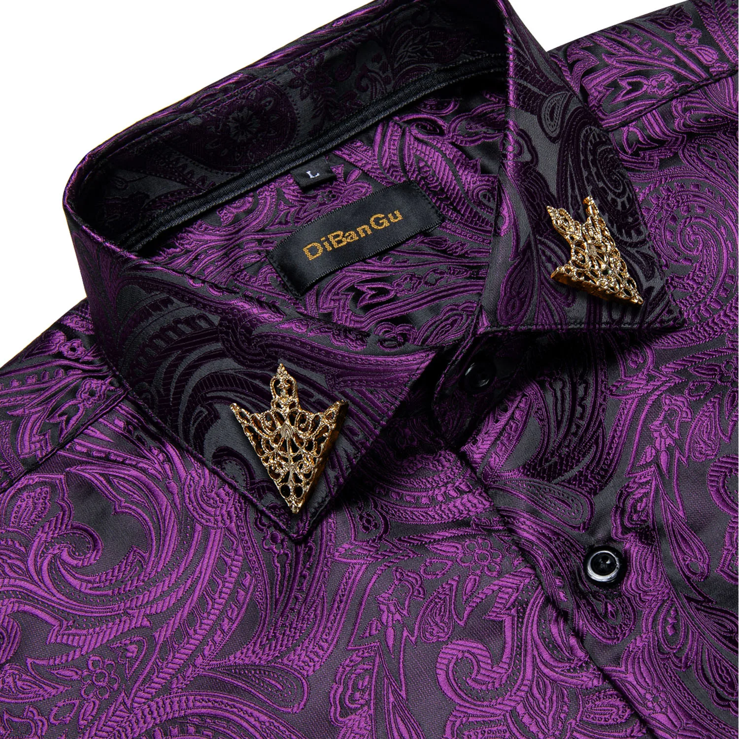 Camicie Paisley viola da uomo di marca camicia a maniche lunghe da lavoro formale con bottoni camicia con colletto Pin camicetta da uomo top Casual