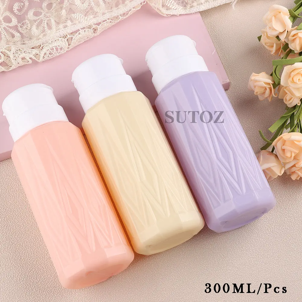 300ML Empty Pump Liquid Dispenser Portable Cleanser Remover Bottle UV Gel Nail Polish Makeup Bottle Nail Manicure Tools LEBA11