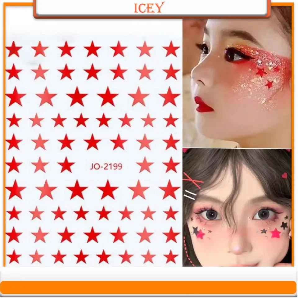 Icey Beauty Children's Stage Performance Star Face Sticker Pentagram Sticker Silver Red Color Eye Makeup Glitter Nail Sticker