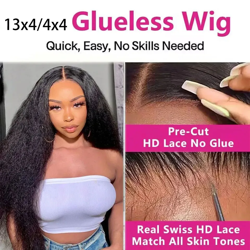 Lumiere Wig tanpa lem, Wig keriting lurus 13x4 renda depan rambut manusia siap untuk Go 4x4 HD penutupan renda untuk wanita