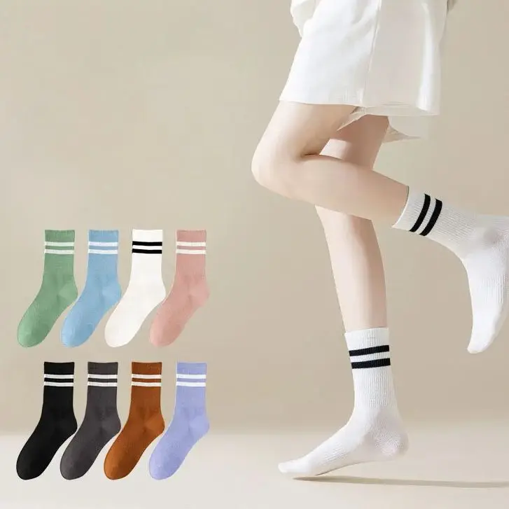 Women Socks Cotton Female Middle Tube Streetwear Harajuku Skate Korean Japanese Style Short Crew Striped Socks For Girls Gift