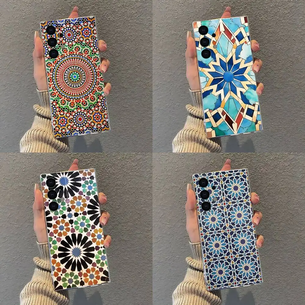 

M-Moroccan Tile Phone Case For Samsung S30,S25,S24,S23,S21,S22,S20,S10,5G,FE,lite,PIus,Ultra Transparent Cover