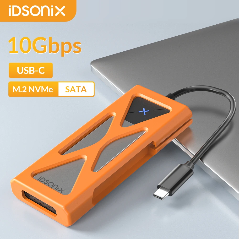 IDsonix SSD 케이스 C타입 듀얼 프로토콜, M.2 NVME SATA SSD 인클로저, USB 3.2 Gen 2 10Gbps NVMe PCIe 및 5Gbps SATA/NGFF 케이스 박스