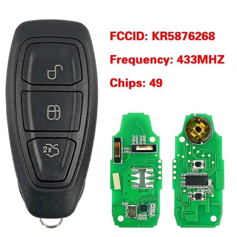 

CN018056 Aftermarket 4 Buttons Smart Key Fob 49 Chip PCF7953 434Mhz FCC KR5876268 For Ford Focus C-MAX Fiesta Kuga 2015- 2016