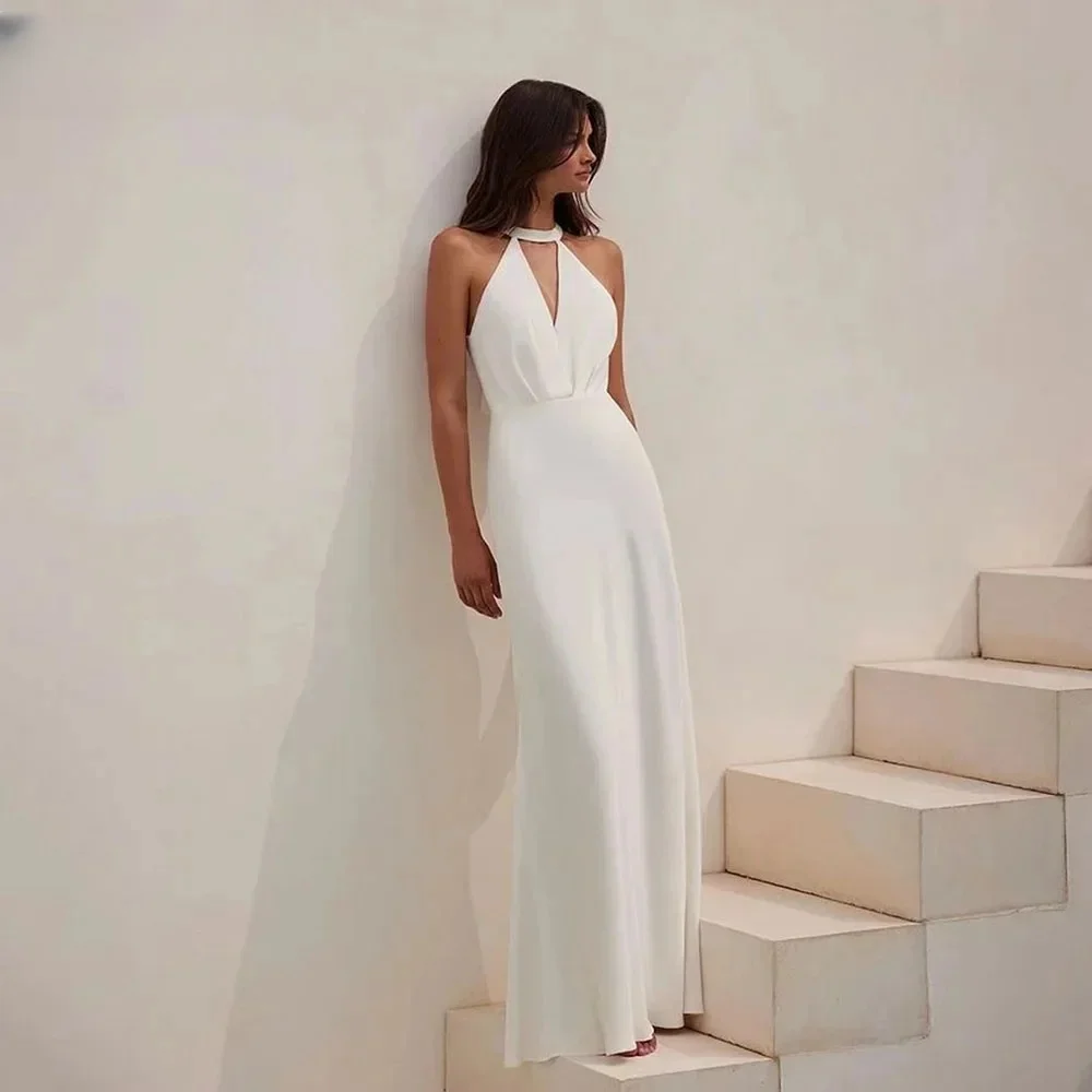 Vestidos de novia halter praia vestido de casamento 2025 vestidos de fiesta halter sem mangas vestido de noiva até o chão customimze 2024