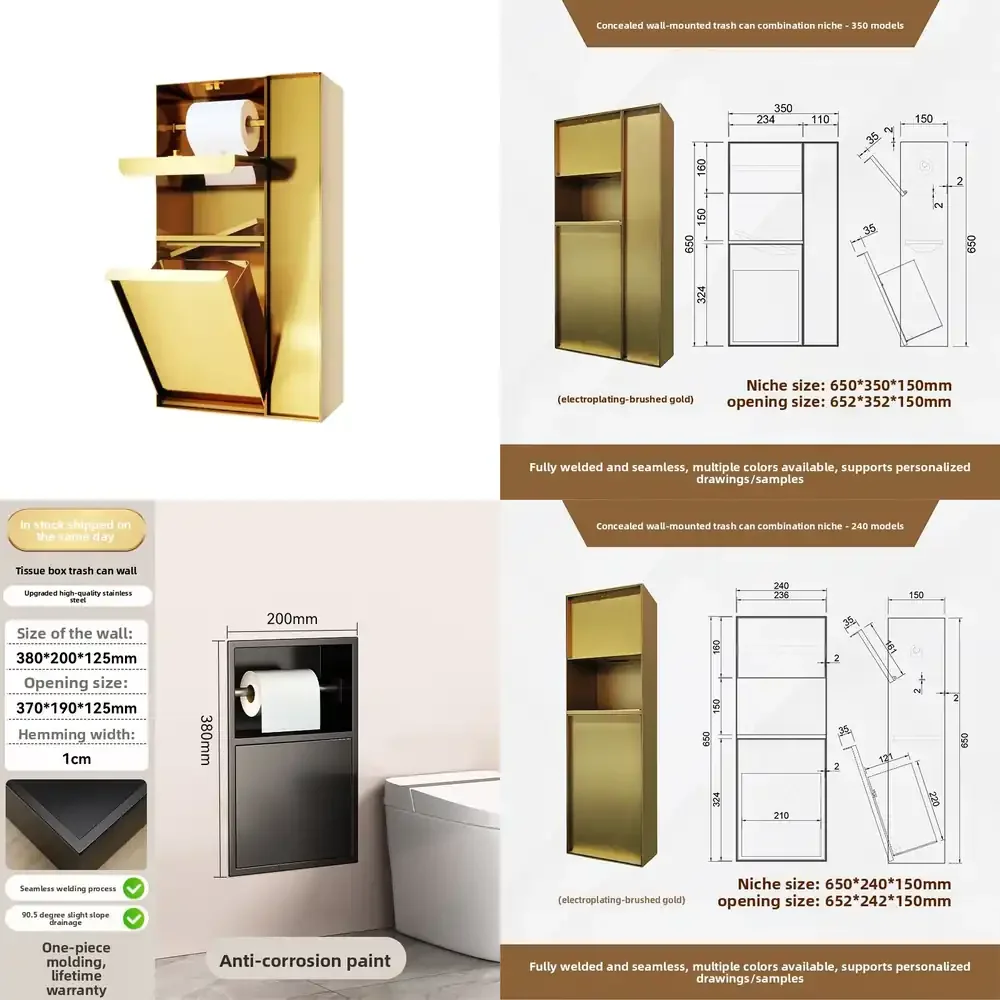 

Stainless steel toilet trash can niche embedded hidden toilet brush rack tile niche cabinet