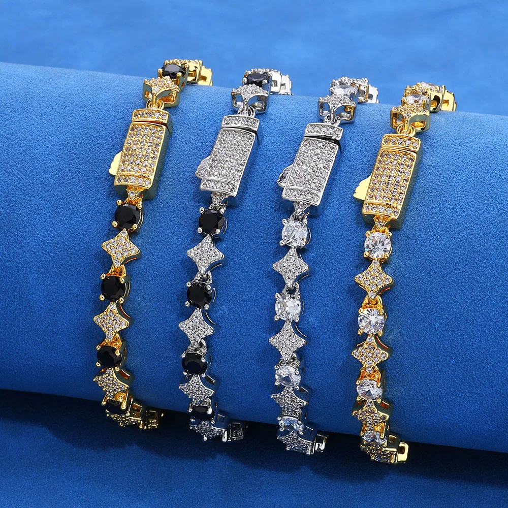 6mm Shine Star Tennis Chain Iced Out Black White 5A CZ Tennis Bracelet Necklace For Women Hip Hop Jewelry