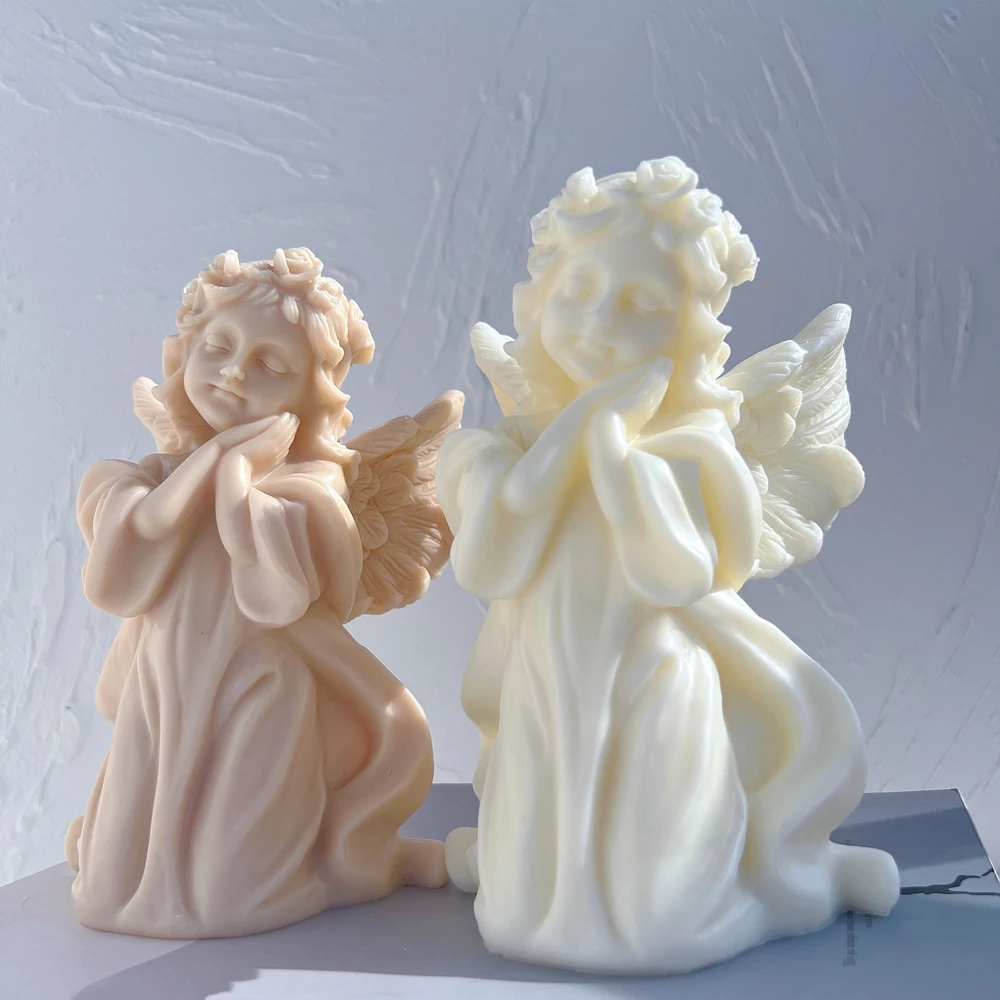 Prayer Angel Figurine Silicone Mold Art Sculpture Soy Wax Candle Mould Cherub Praying Peace Angel Statue Gardening Crafts