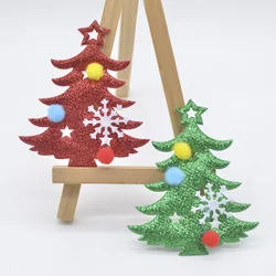 20 pz 65*78mm imbottito Glitter albero di natale con palline e fiocchi di neve Applique per cappello fai da te vestiti copricapo decorazioni natalizie