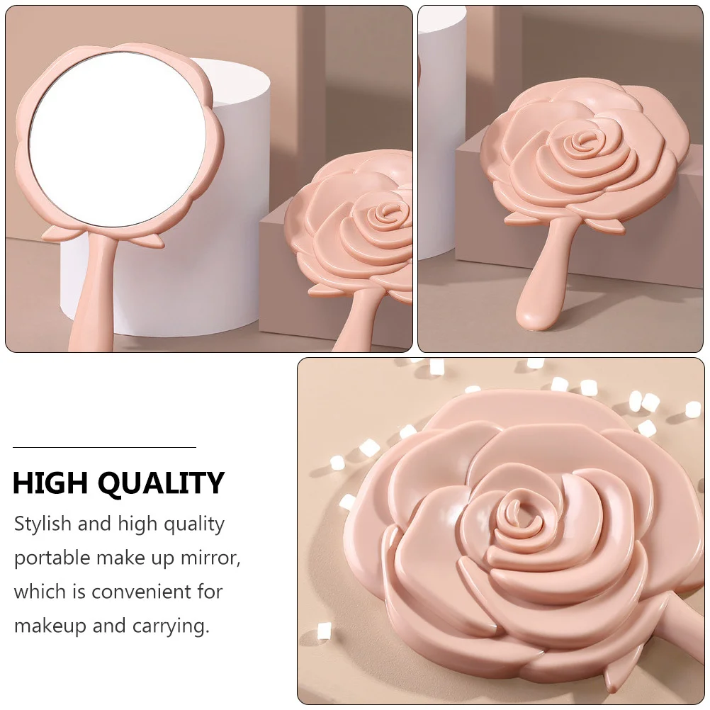 

2Pcs Delicate Rose Shaped Handle Mirrors Portable Makeup Mirror Small Stylish Vanity Mirror for Students