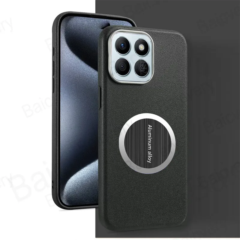 لهاتف Honor X7D 5G / 400 Smart 5G غطاء خلفي ناعم من الجلد الفاخر مع ملصق صفائح حديد