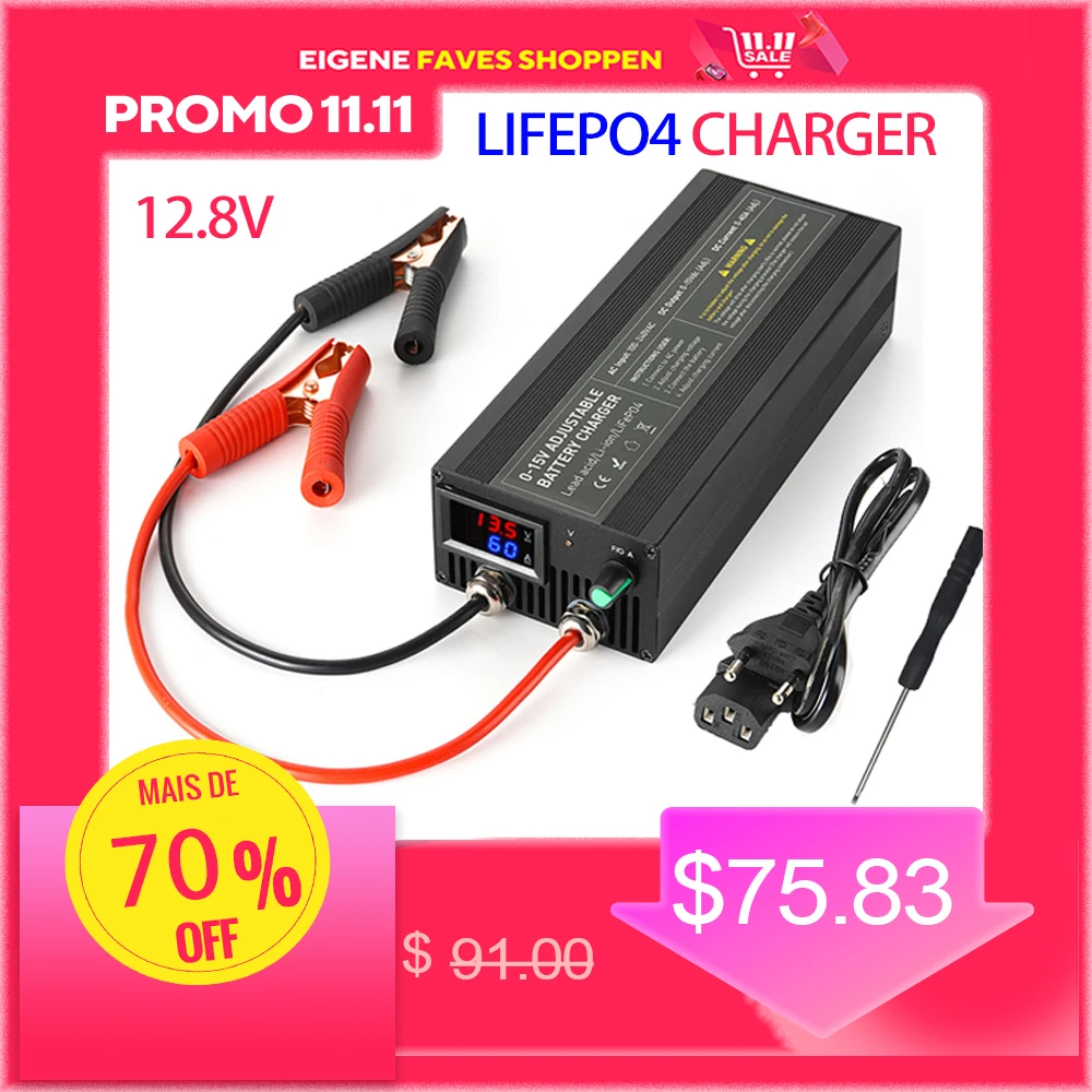 Capacity.Li 12V Lifepo4 Battery Charger 60A Power Lithium Battery Charger 100V-240V 12.6V 14.6V Quick Battery Universal charger