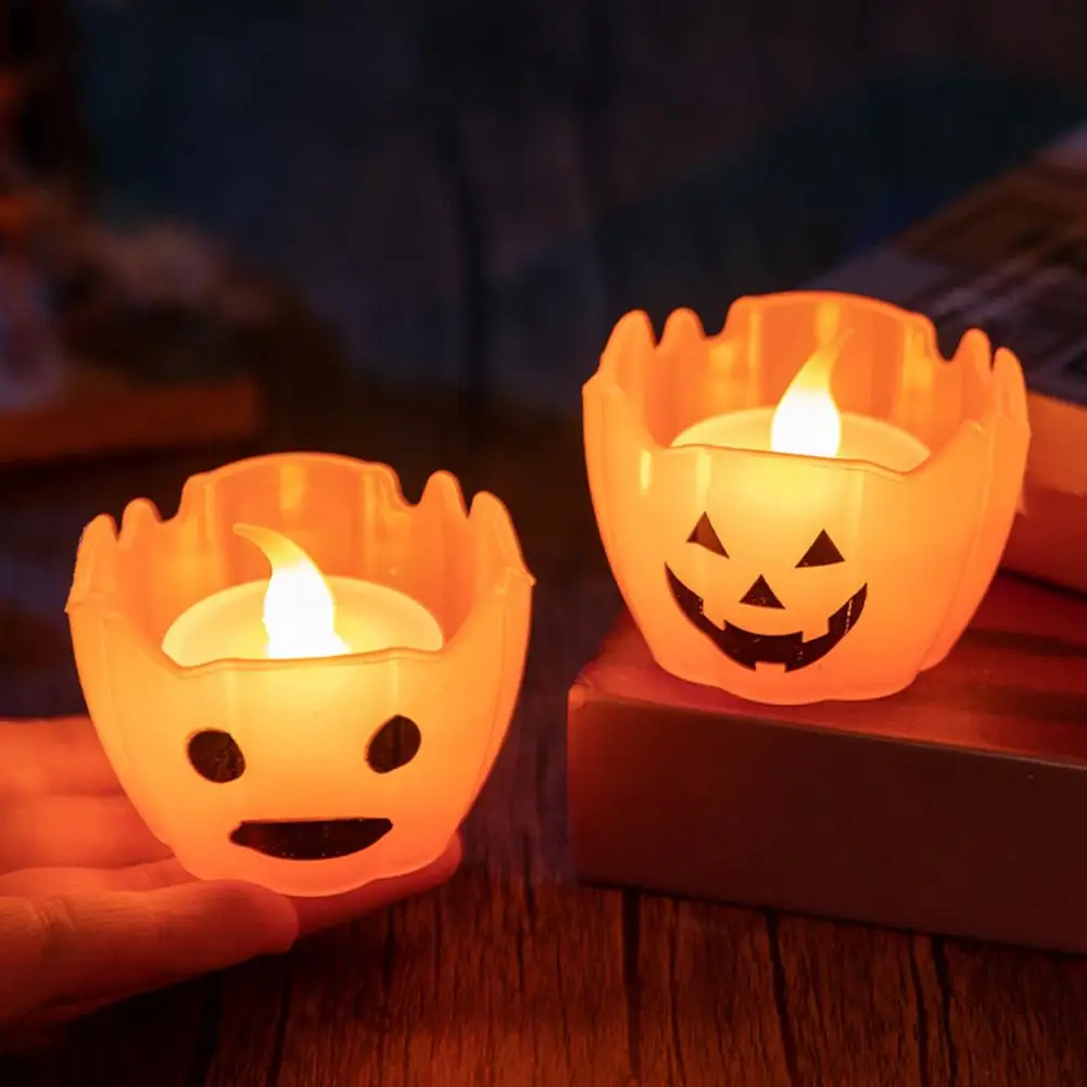 Skull Candle Holder Halloween Led Pumpkin Candle Lights Set for Indoor Outdoor Fall Decor 6 Pack Flameless Flickering Tealight