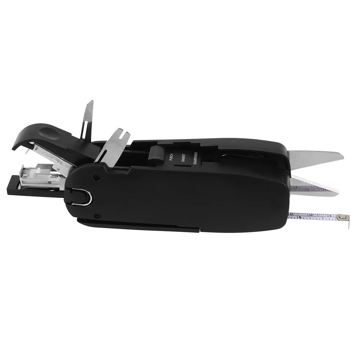 Multifunctional Stationery Tool Set Black Includes Scissor Flexible Rule Pencil Sharpener Stapler Cutter Screwdriver