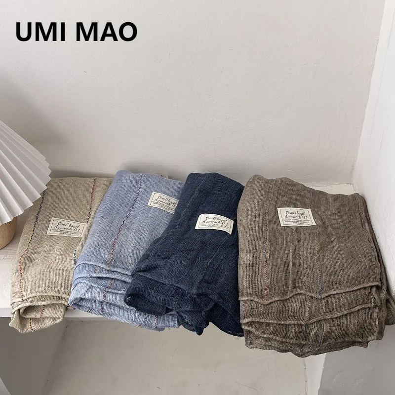 

UMI MAO текстурированный мягкий хлопковый льняной шарф женский весенне-осенний художественный стиль универсальный шейный шарф длинная полоска льняной Mori