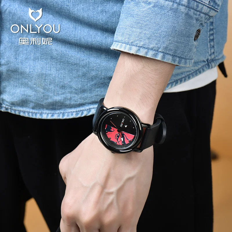 Onlyou stile cinese cartone animato anime marchio moda casual cool studente tendenza luce notturna orologio al quarzo impermeabile modello da uomo