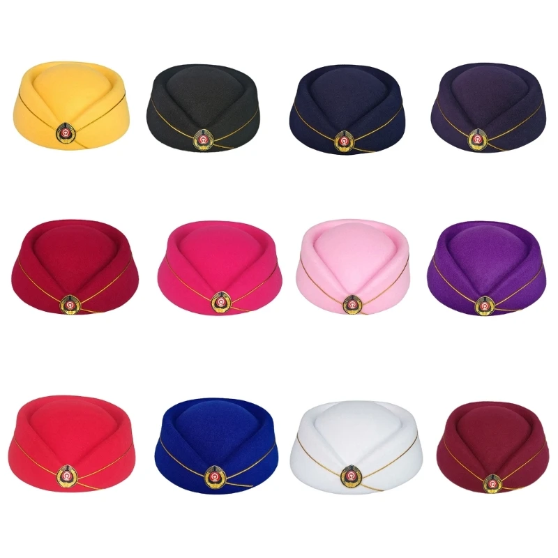 Airline Stewardess Hat for Uniform Women RolePlay Props Stewardess Cap with Badge Stage Performances Costume Hat