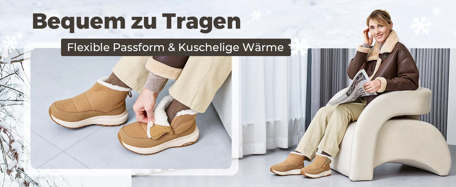 FitVille Damen-Schneestiefel mit extra breiter Zehenpartie, wasserabweisende, pelzgefütterte, warme Diabetiker-Schuhe zur Schmerzlinderung. – Detail 5
