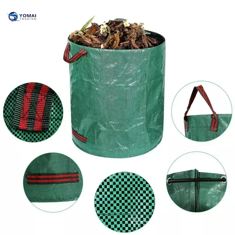 Sac Garedn robuste en pp noir-vert pour collection de feuilles de jardin 67 x 76 cm