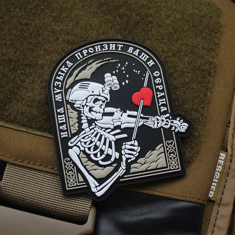 Russian Smola313 3D PVC Patches Skeleton Warrior Plays Violin Tactical Helmet Night Vision Device Military Badge for Clothing