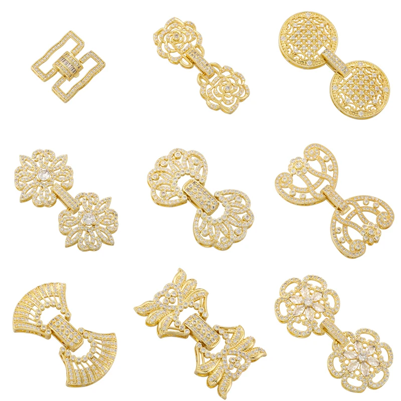 ZHUKOU Connector 18K Gold-plated Inlaid CZ Stone Geometric Buckle Universal Jewelry Accessory Buckle Wholesale: VK256-VK264