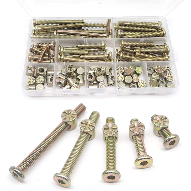 Baby Bed Screws Bolts Kit,Hex Drive Socket Cap Bolts Barrel Nuts Assortment Kit,For Crib Cot Chairs,M6 100Pcs