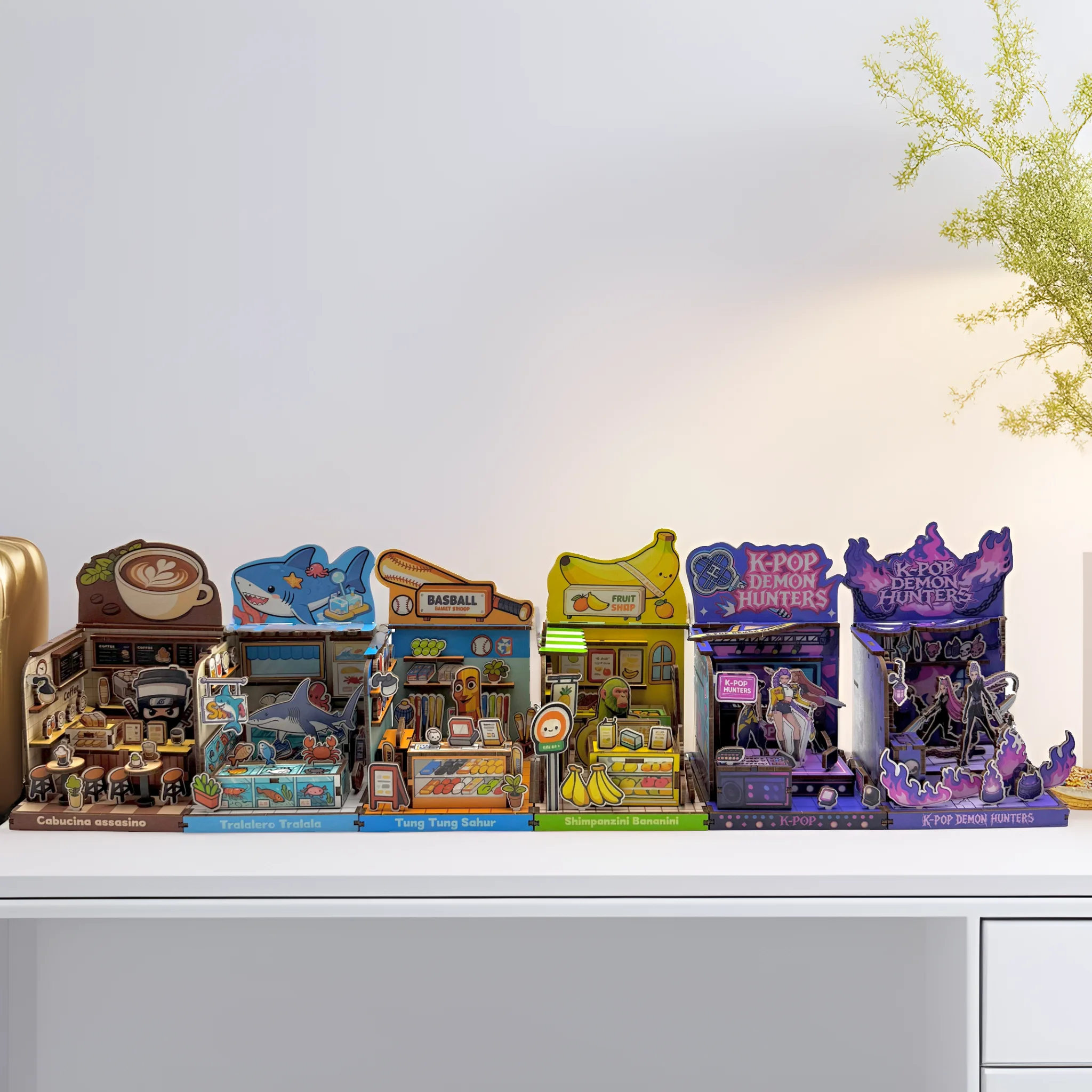 لتقوم بها بنفسك منزل خشبي Tralalero Tralala بناء مصغر دمية الأسرة الديكور تونغ تونغ الصحور لغز تجميع لعبة طفل هدية #6