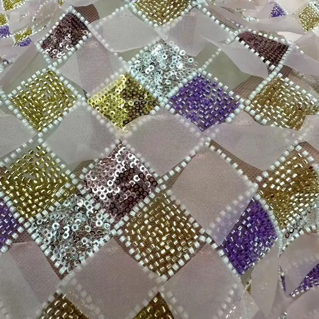 

Hot Sale Tulle Lace Fabric Diamond Embroidery African 2026 High Quality Nigerian Lace Fabric Beaded Sequin For Party Dress