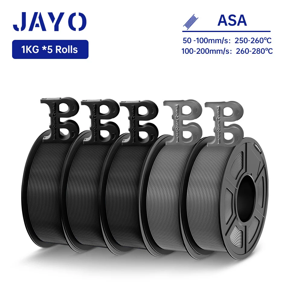 JAYO 3D-filament ASA 1,75 mm 5 rollen hitte- en weerbestendig ASA 3D-printerfilament Perfect voor afdrukken buiten functioneel onderdeel