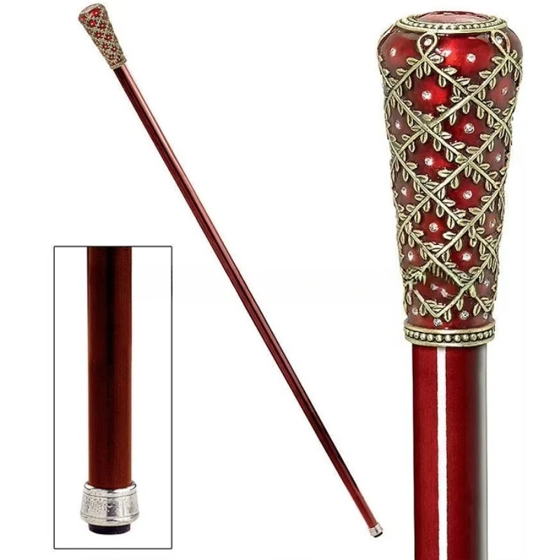 

Crafts Red Crown Enamel Jewelry Handle Polished Hardwood Cane Gift