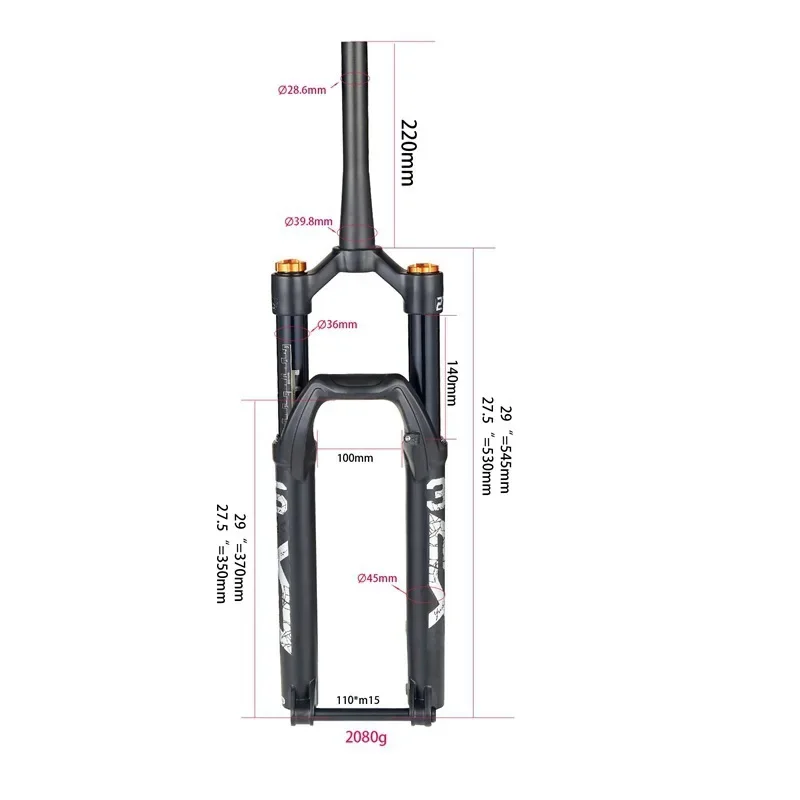 XR36 Front Fork 27.5/29 Inch Straight Cone Tube Barrel Shaft Black Tube Wire Controlled Damping Air Fork