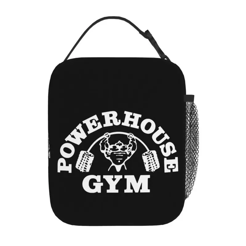 Powerhouse Gym Print Thermal Lunch Bag Unisex Reusable Portable Insulated Oxford Bneto Tote Bags for Gym Work Travel