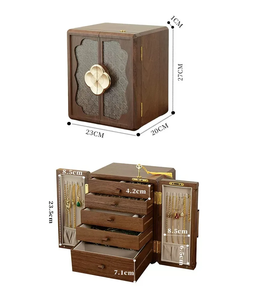 Solid wooden jewelry box with lock, light luxury high-end wedding and birthday gift gold jewelry storage box