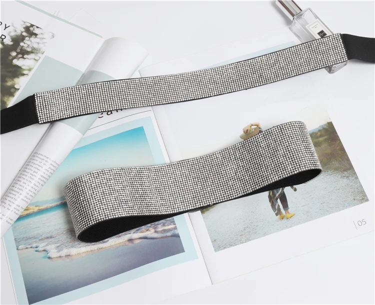 Luxury Fashion Belts for Women Wide Waist Seal Elastic Flash Diamond Decorative Dress Belt Down Jacket Designer