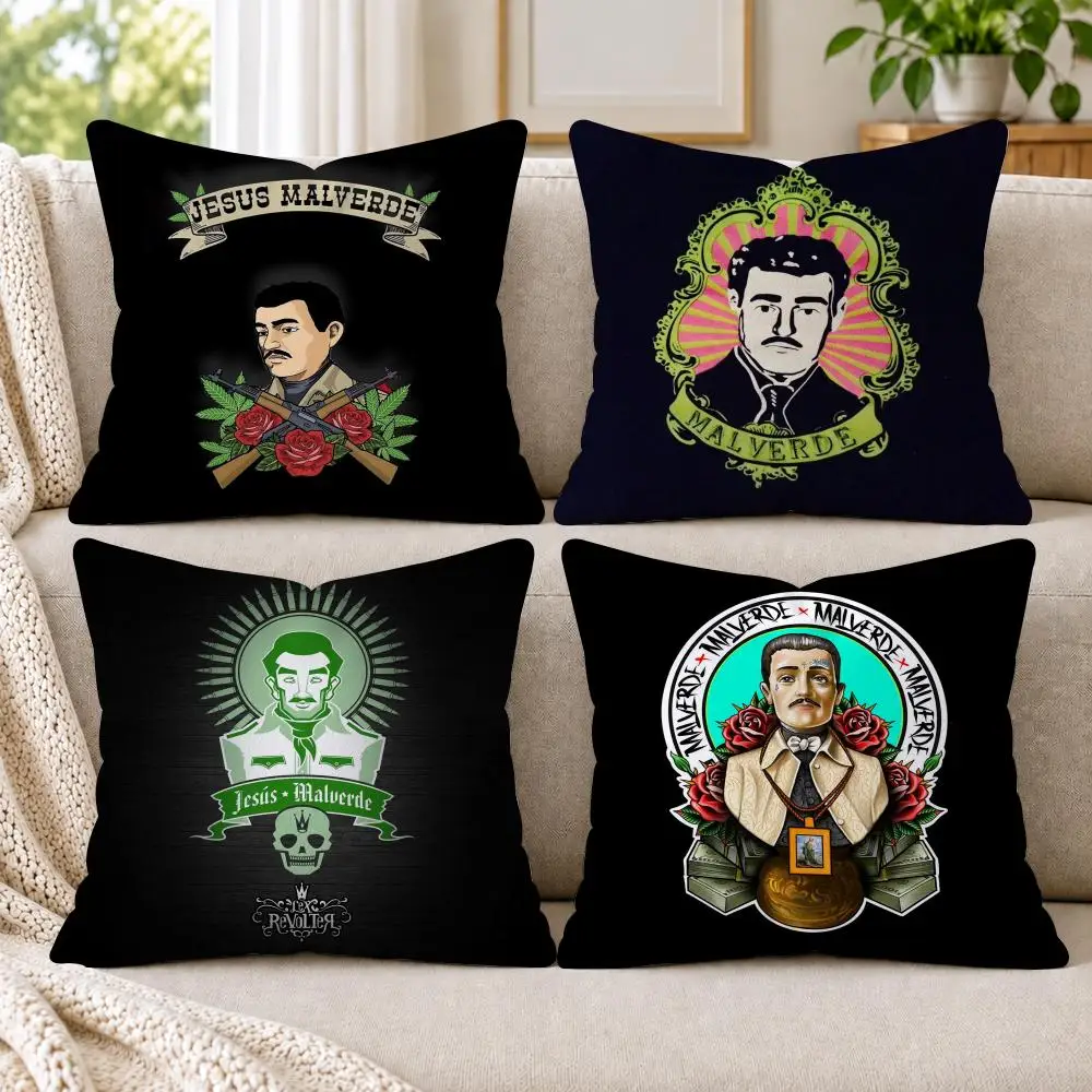 J-Jesus Malverde Cushion Cover Short Plush Double-Sided Printing Sofa Bedroom Pillow Case Aesthetic Home Decor