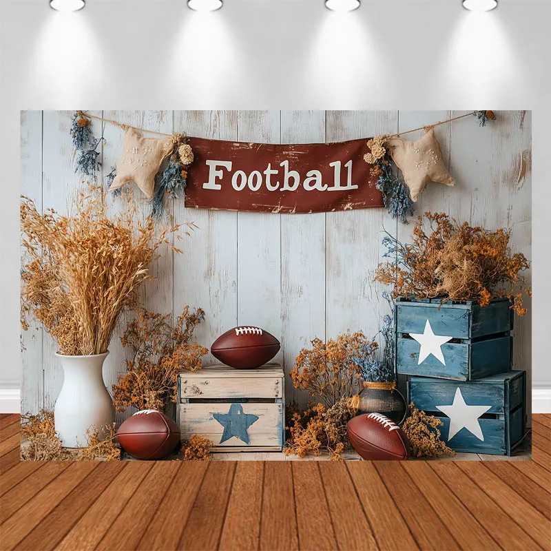 LS Photography Background Rugby Pampas Grass Wooden Box Decor Cake Smash Birthday Kids Portrait Photo Backdrop Studio