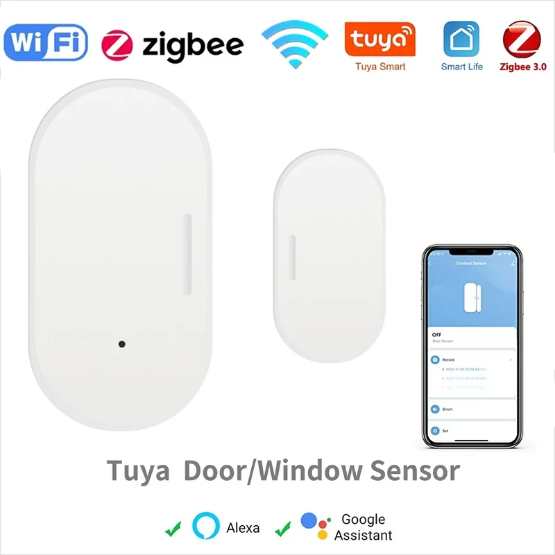 Sensor inteligente para portas e janelas com Wi-Fi Tuya, para casas inteligentes: deteta quando a porta está aberta ou fechada. Sensor para janelas, compatível com o aplicativo Smart Life e com Google Home e Alexa.