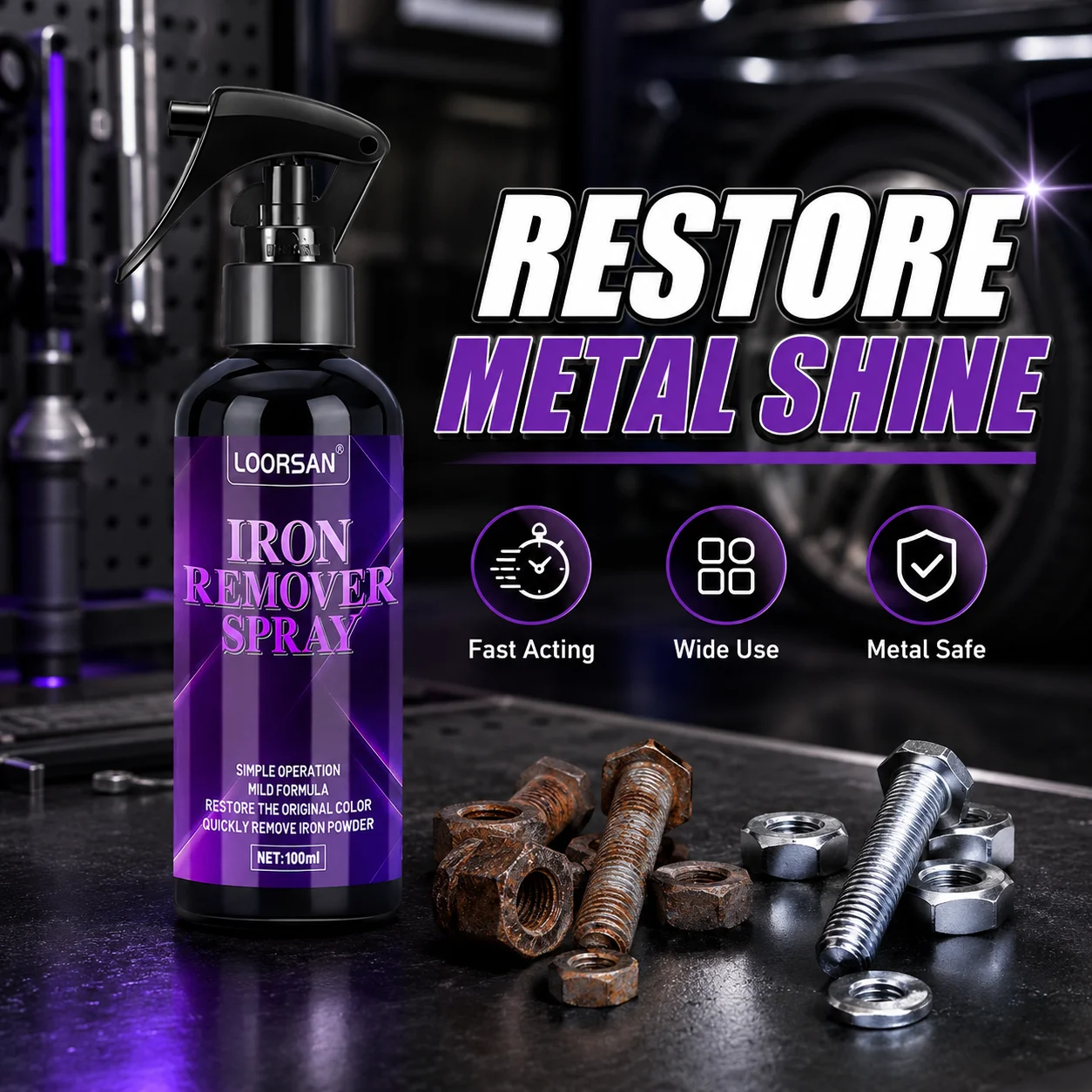Car Iron Remover Spray Rust Cleaner for Wheels Brake Dust Fallout Remover Auto Detailing Tool