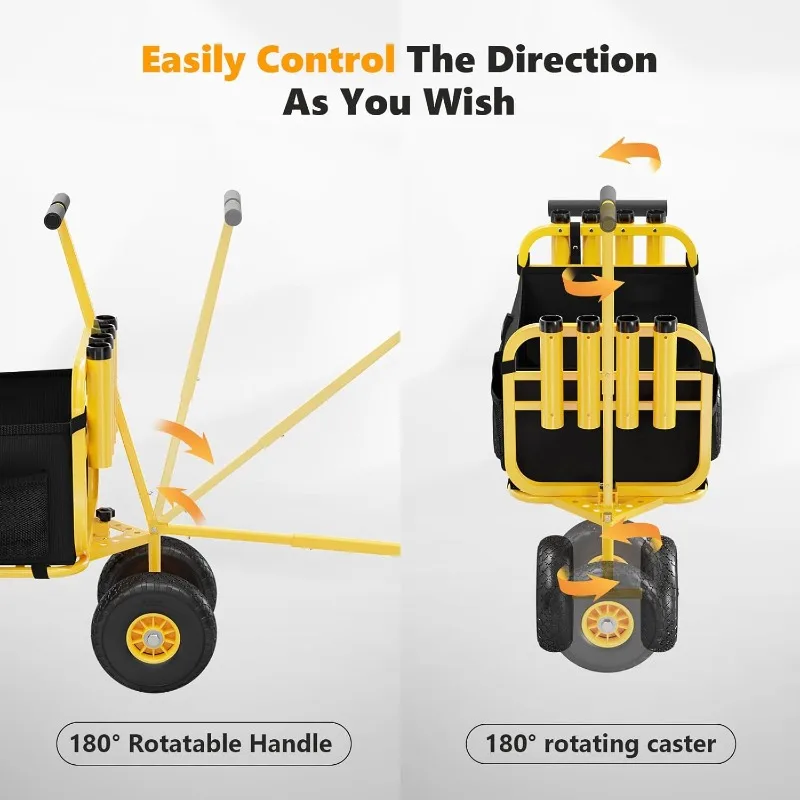 카트, 11인치 에어리스 타이어가 장착된 접이식 트롤리, 대형 화물 바구니가 있는 해변 트레일러, 550파운드 적재 용량, 8인승