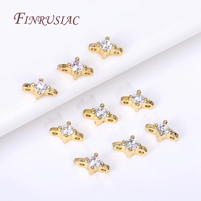 18K Gold Plated 2/3 Hole Separators For Beads,Inlaid Zircon Beads Separators,Handmade Decorative DIY Beading Jewelry Materials