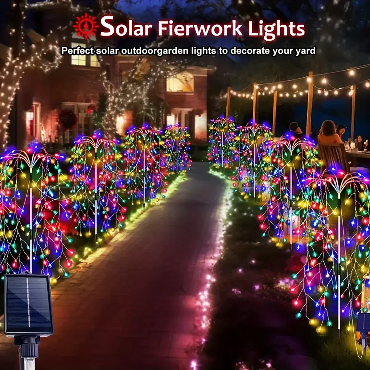 Christmas Solar Firecracker Fireworks Lights, ao ar livre, quintal, gramado, jardim, decorativo, festa, paisagem, iluminação, 4Pack, 680LED