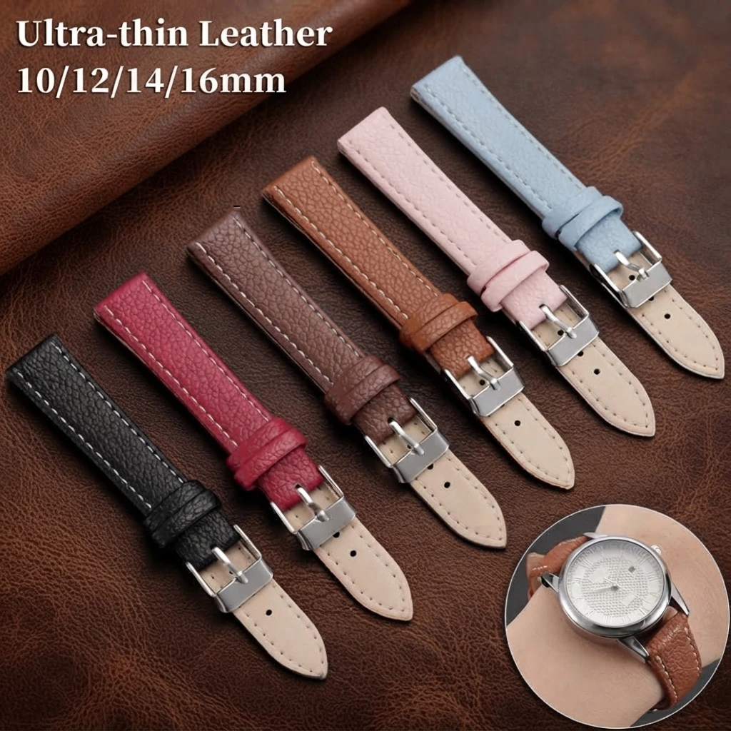 10mm 12mm 14mm 16mm Weiches Rindsleder-Uhrenarmband, Ultradünnes Wasserdichtes Schlankes Armband, Universelles Uhrenarmband für Damen