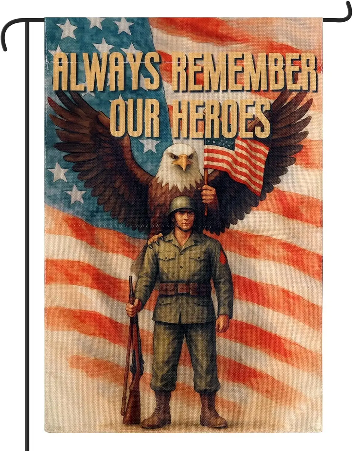 Always Remember Our Heroes Flag, 45x30cm/17.72x11.81 Inch Large Memorial Veterans Flag 4th of July Patriotic Banner for Yard AAS