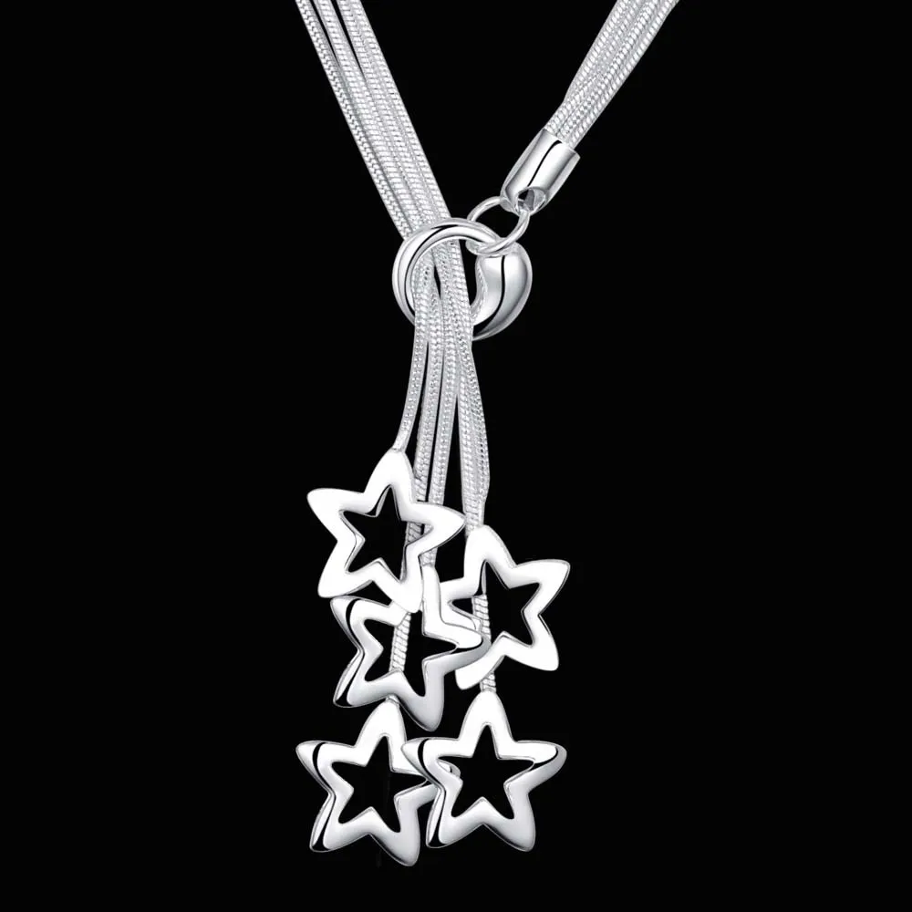 المرأة الكلاسيكية 925 فضة القلائد مجوهرات 18 بوصة دلاية شكل نجمة قلادة عالية الجودة هدايا عيد الميلاد حفل زفاف #1