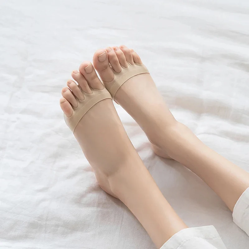 Meias com almofada para a parte da frente do pé, 1/2/4 pares, absorventes de suor, anti-dor, invisíveis, com dedos separados, para sandálias femininas de salto alto