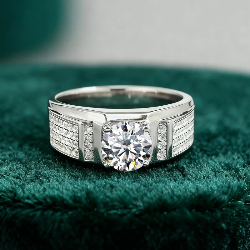 

KNB 1CT Luxurious Certified Moissanite Diamond Wedding Rings For Men Gift Real 925 Sterling Silver Best Quality Fine Jewelry