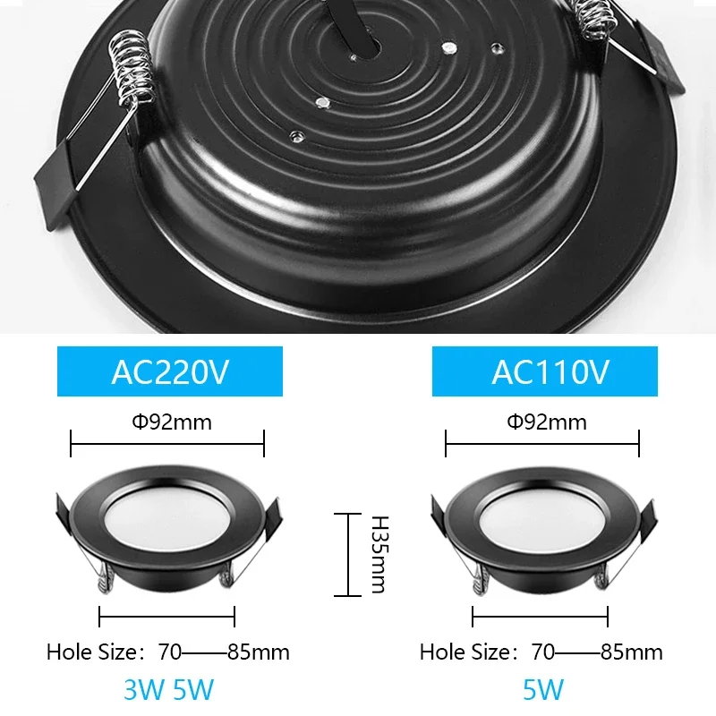 โคมไฟดาวน์ไลท์ LED ไฟติดเพดานสีดำกันน้ำ5W 9W 12W 15W 18W AC 220V 230V 110V Ip65สปอตไลท์ LED แผ่นเรืองแสงดาวน์ไลท์