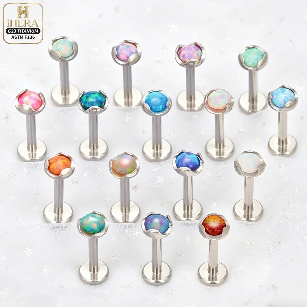 ASTM F136 Titanium Flower Opal Labret Stud Lip Monroe Medusa Conch Helix Tragus Cartilage Piercing Body Jewelry Wholesale Lot