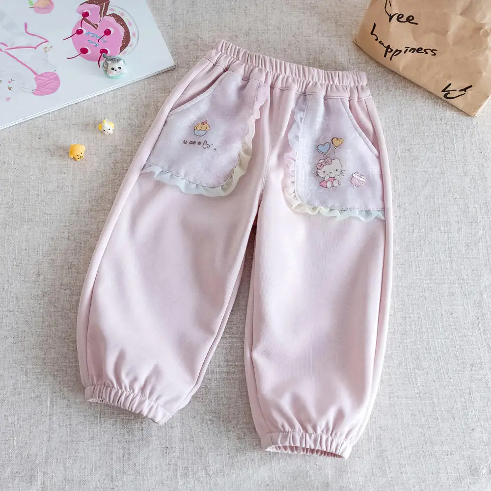 

Брюки Sanrio Hellokitty для девочек, новые весенне-осенние повседневные брюки в детском стиле, свободные и удобные спортивные брюки для малышей на весну.